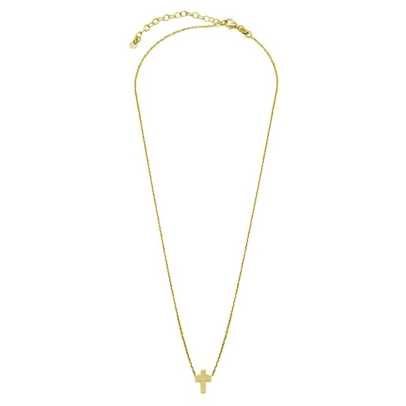 Collana Con Piccola Croce Placcata Oro 14K – In Ottone, Catena 45,7 Cm, Regalo Donna, Senza Nichel